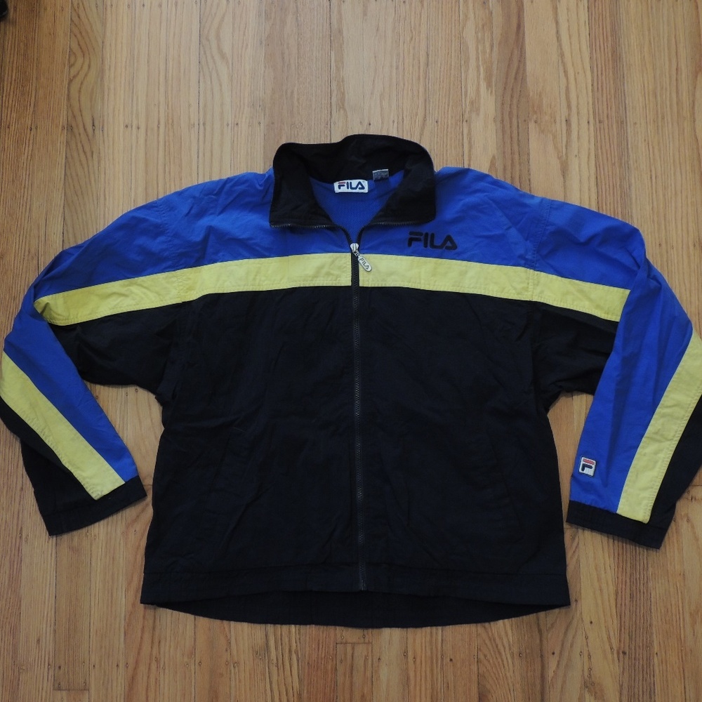 FILA Vintage Windbreaker Jacket Black Blue Yellow
